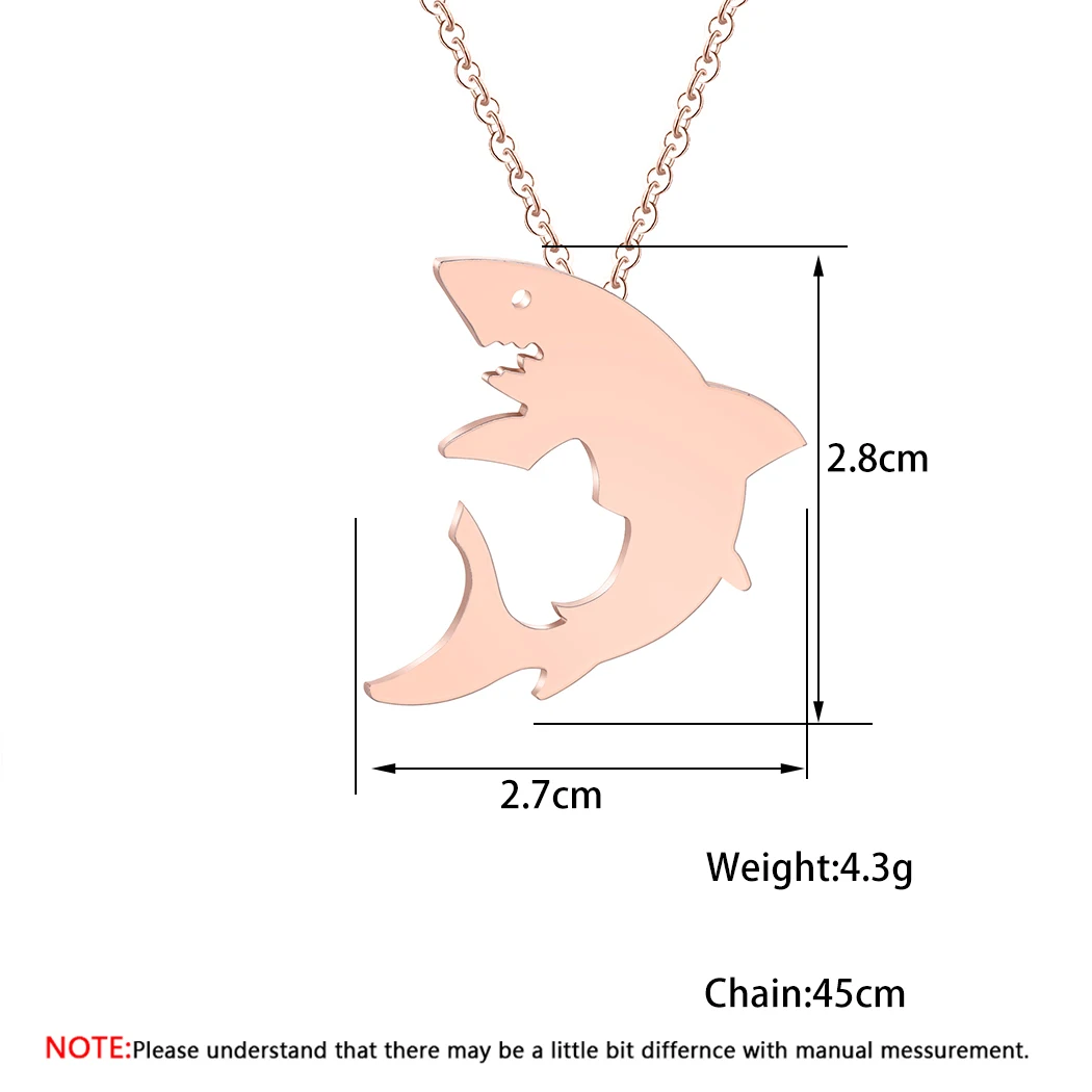 Todorova Stainless Steel Cute Great White Shark Silhouette Pendant Necklace Women Ocean Animal Necklace Men Jewelry