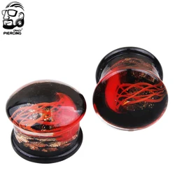 2pcs Glass Ear Plugs Double Flared Red Jellyfish Ear Plugs and Tunnels Translucent Bright Ocean Body Piercing Jewelry 8mm-16mm
