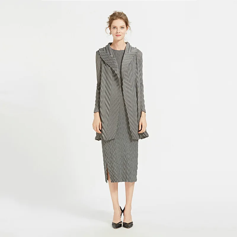 Miyake Folded Cardigan Trench, Long Style, Fashion