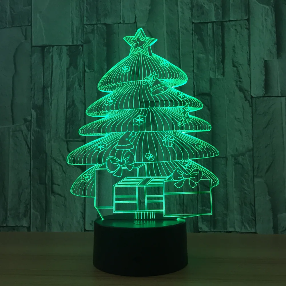 Árbol de Navidad 3D luz nocturna LED figura de acción color ajustable altavoz inalámbrico acrílico decoración de habitación A76