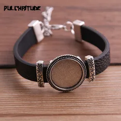 1pcs PU Bracelets Bangles Base Setting Cuff Blank Trays Brazel Fit 18mm Glass Cameo Dome Cabochon DIY Jewelry Findings P6711