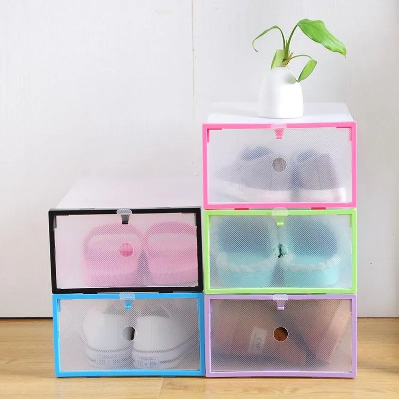 New 6pc 29*20*11.5cm Foldable Stackable Clear Plastic Drawer Case Organizer Box Holder Transparent Shoe Storage Box