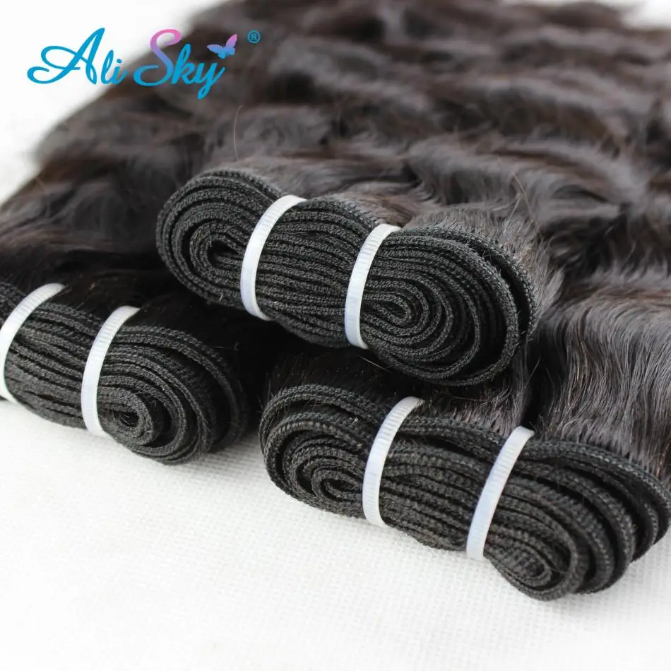 Alisky Hair Bundles with Frontal Natural Wave 4 bundles with Frontal 13x4 Pre plucked Weave Bundles Peruvian Remy Hair Extension