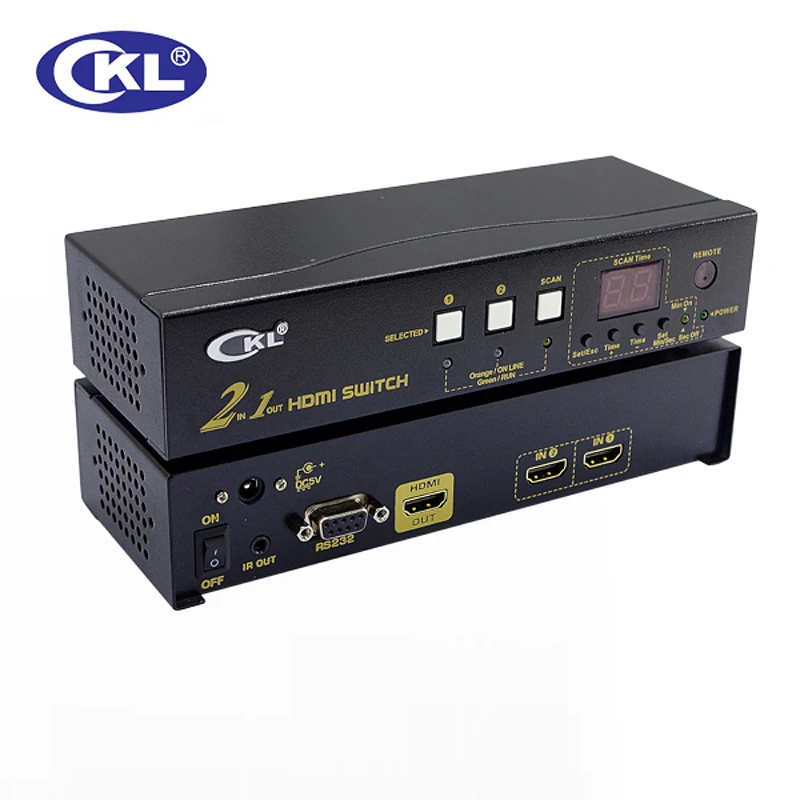 CKL 2 Port Auto HDMI Switch 2 in 1 out with IR Remote RS232 Control Support 3D 1080P EDID Auto Detection CKL-21H