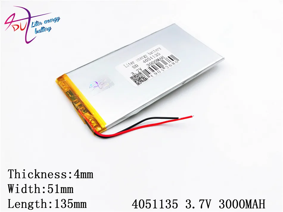 Polymer lithium Pin 4051135 3.7 V 3000 MAH 4050135 có thể được tùy chỉnh sỉ CE FCC ROHS ĐẦM CH chứng nhận chất lượng