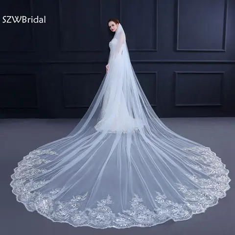 Long Lace-Edge Wedding Veil SZWBridal