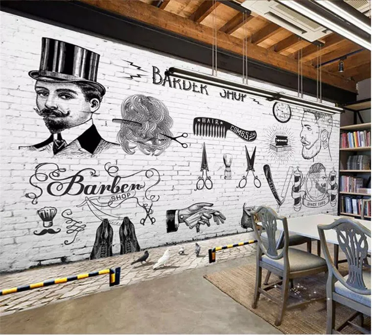 

Retro personality fashion senior wallpaper barber shop backdrop decoration papel de parede 3d wallpaper papier peint