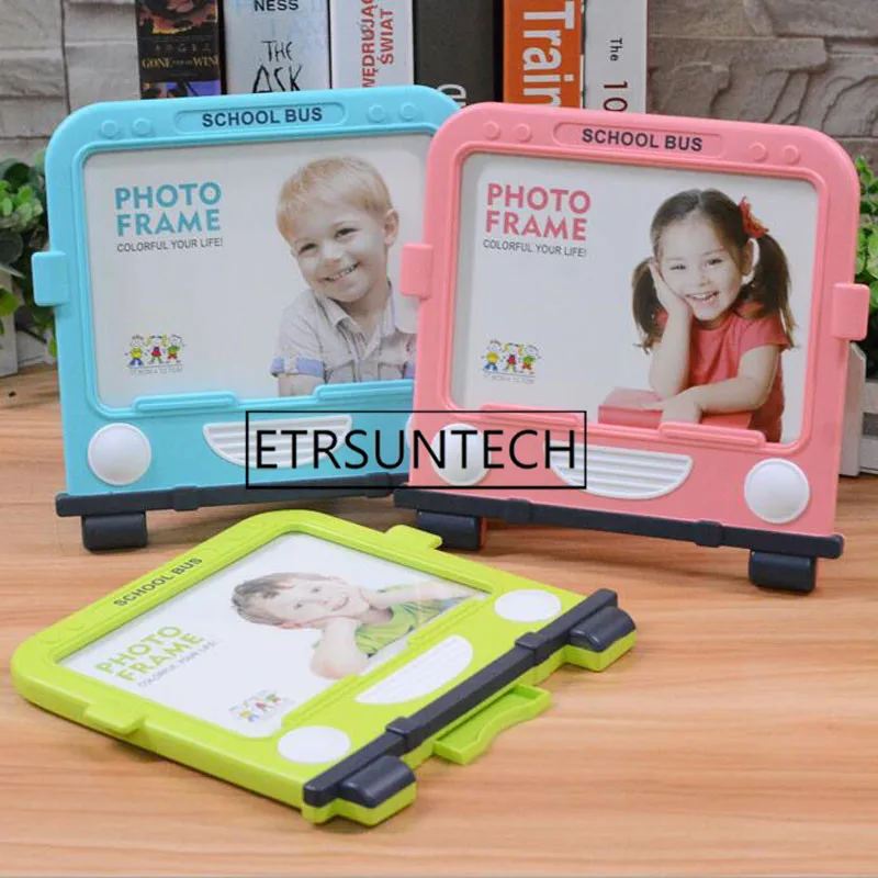 60pcs 7 inch Creative School Bus Pictures Frames Plastic Kids Children Photo Frame Desk Table Decor