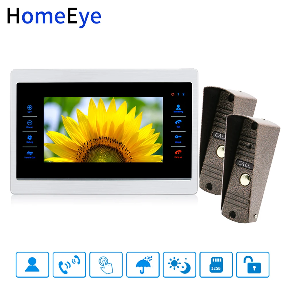 

7'' Video Doorbell Video Door Phone Intercom Motion Detection Voice Message French OSD Menu Touch Button Video Record Unlocking