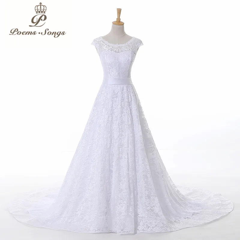 PoemsSongs high quality A line cap sleeve elegant lace wedding dresses 2020 New brides dresses vestidos de novia robe de mariage