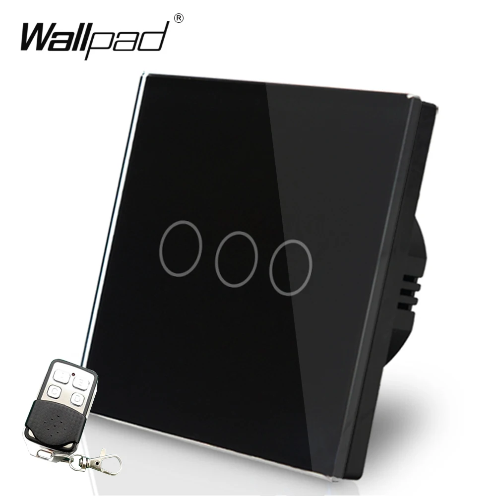 

110-220V EU UK Wallpad Black Glass Touch LED Indicator 3 Gang 2 Way RF433 Smart Remote Control Light Intermediate Switches