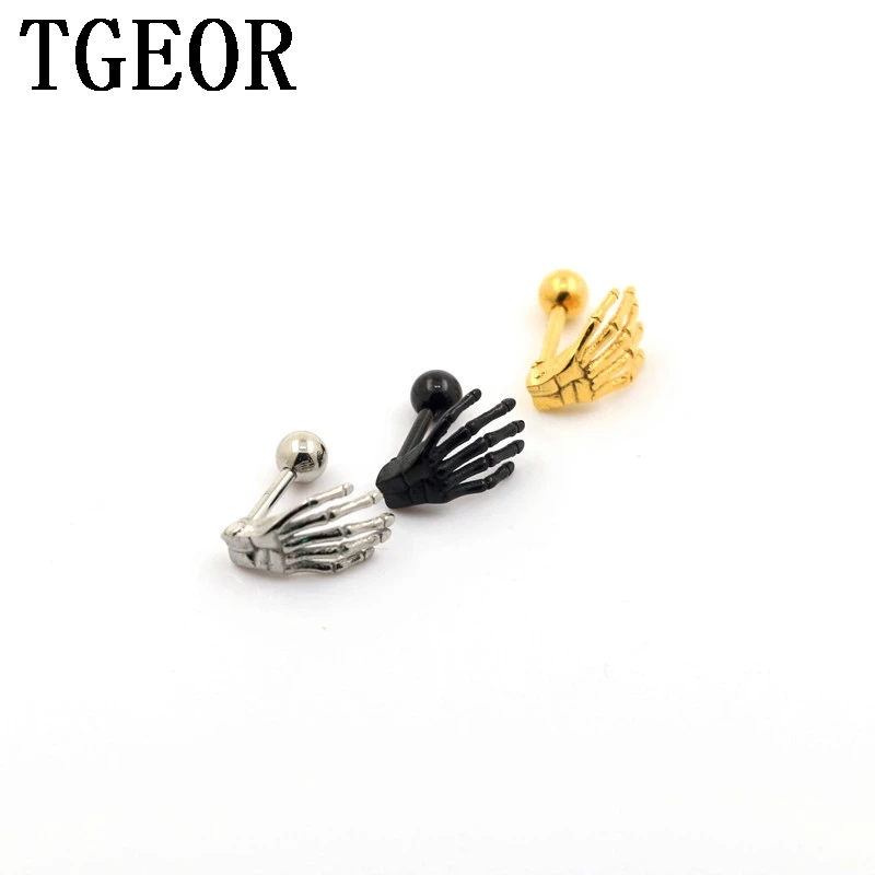 free shipping Brand New  30pcs 16G skeleton hand titanium plated color tragus piercing earring NICE