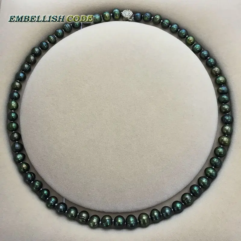 charming low price 7-8mm Promotions sale dark Malachite green real Cultured pearls necklace Classic stely choker for women