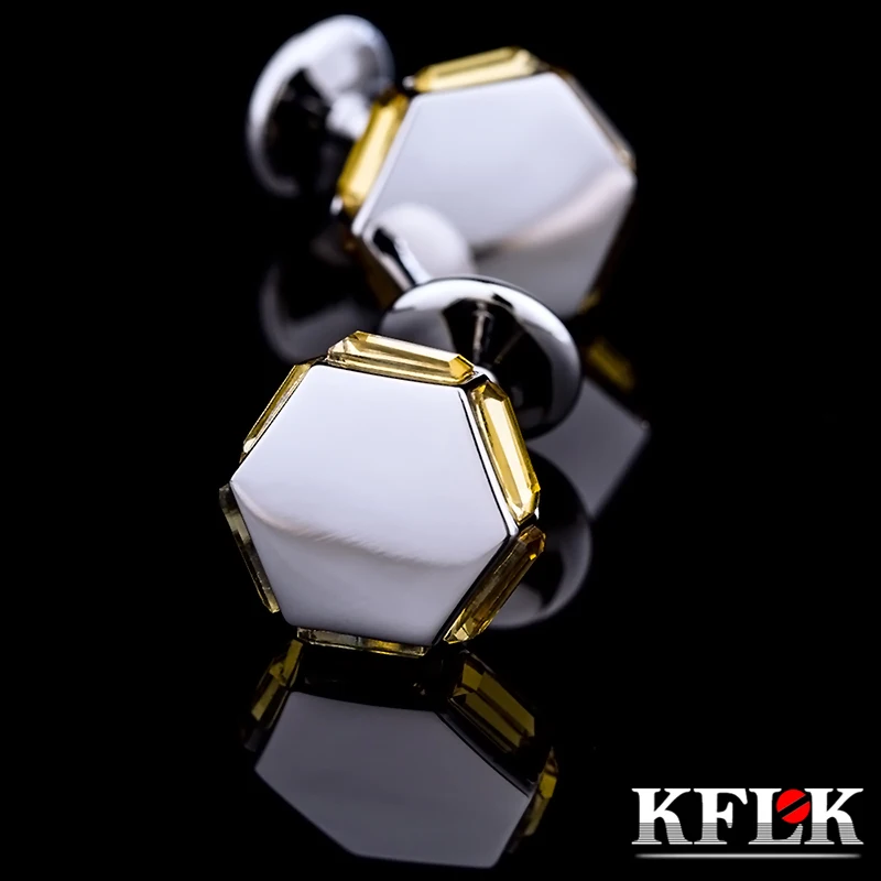 KFLK jewelry fashion brand of shirts cufflinks yellow crystal cufflinks luxury wedding button male high quality guests