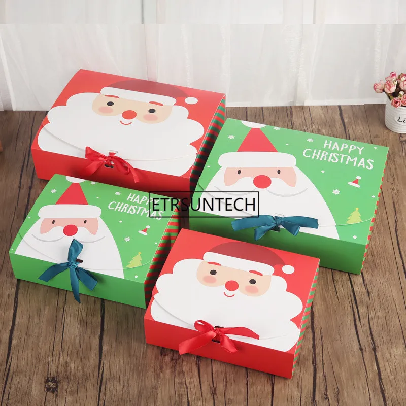 50Pcs/Lot Unique Christmas Eve Big Gift Box Santa & Fairy Design Papercard Kraft Present Party Favour Activity Box red green