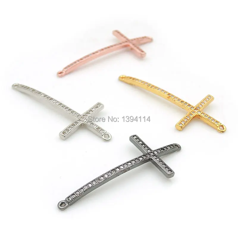 

36*16*2mm Micro Pave Clear CZ Arc Bar Connector Of Cross Fit For Women As DIY Bracelets Accessory