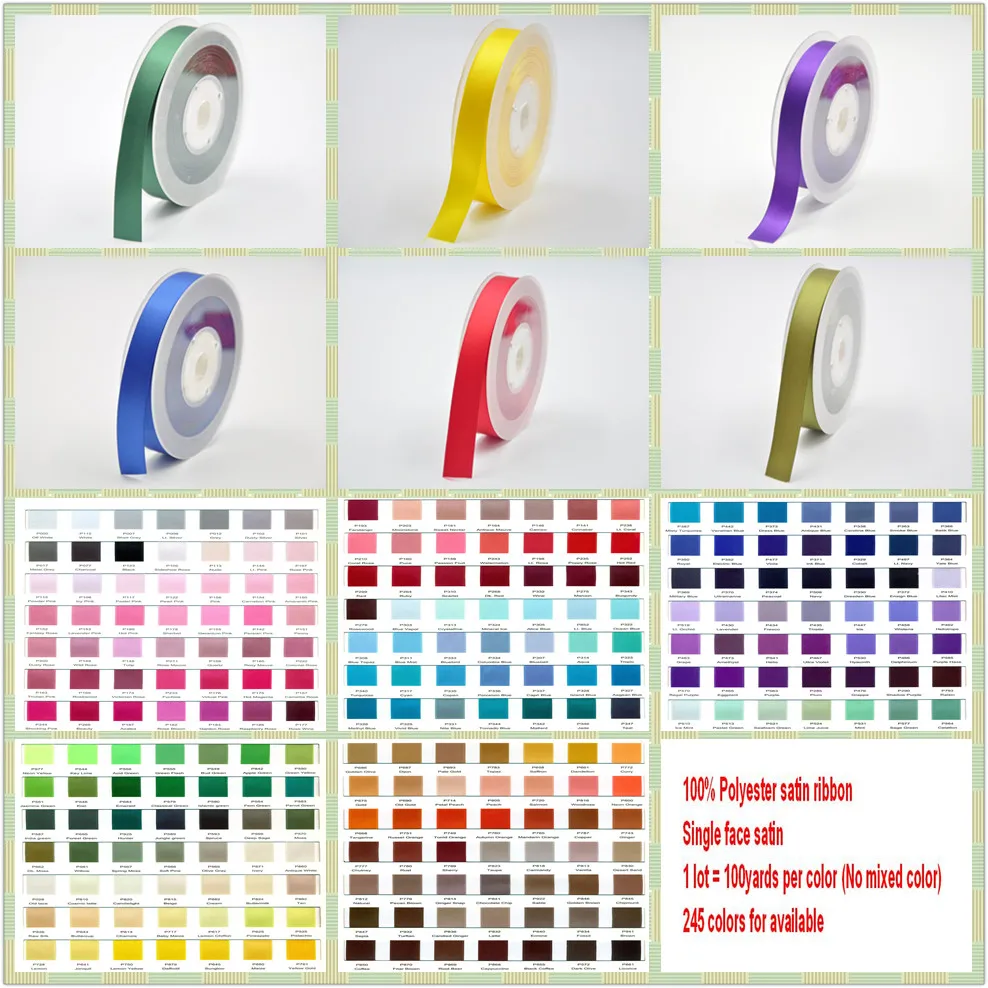 

100% Polyester Single Face Satin Ribbon 245 Colors in stock,Top Quality For DIY Craft,Hair,Sewing,Packaging,Wedding Party