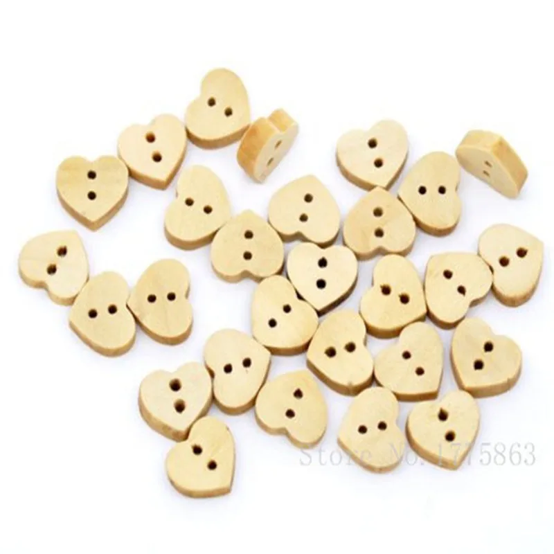 50 Pcs 13x11mm 2 Holes Heart Wooden Buttons, for Sewing, Scrapbooking, Embelishments, Crafts, 7NK46