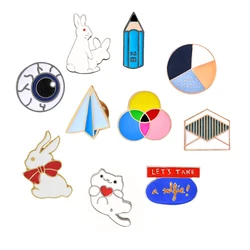 New Creative Cartoon Envelope Paper Airplane Rabbit Three-color Round Metal Enamel Brooch Jewelry Kid Gifts Denim Jackets Badge