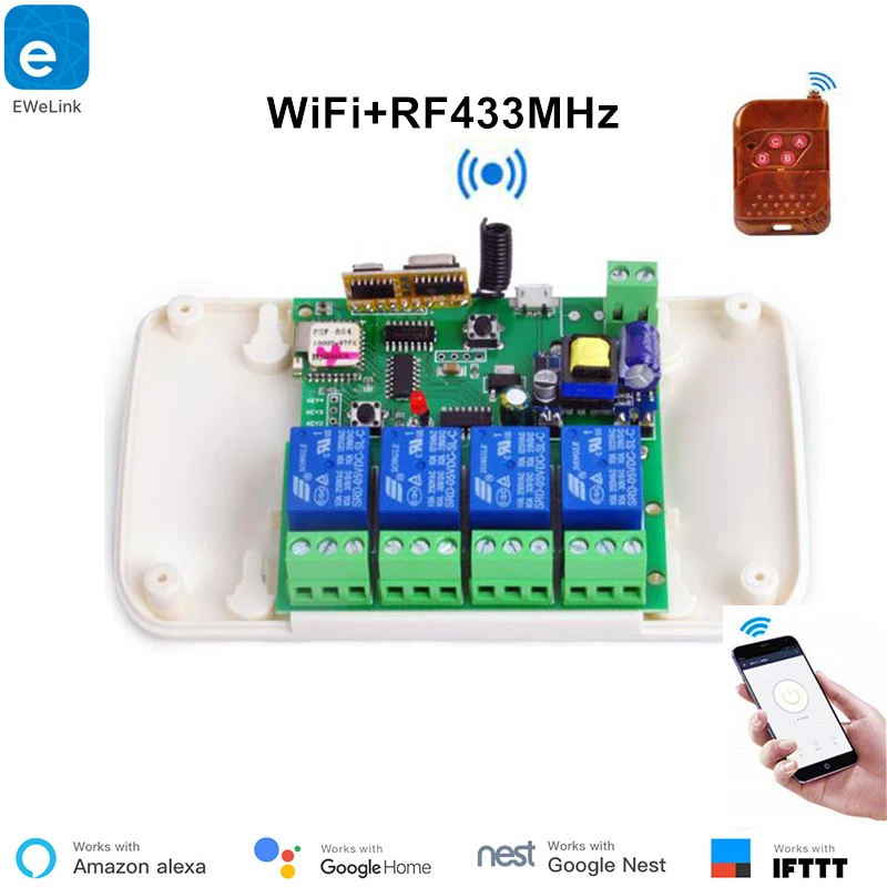 EwelinkAPP 4ch Smart Switch 4 Channels 433MHz 2.4G Wifi Remote Control Smart automation modules 10A Home Appliances Alexa Google