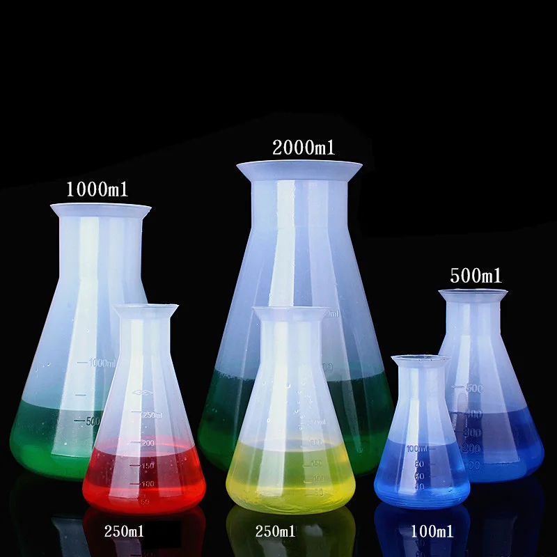 

100ml 250ml 500ml 1000ml 2000ml Conical Erlenmeyer Flask, Polypropylene, No Cap, Molded Graduations