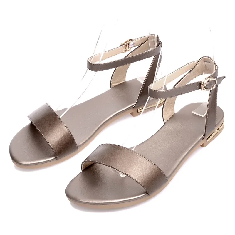 Asumer Plus size 34-43 new high quality genuine leather sandals women shoes ladies solid color flat summer beach shoes