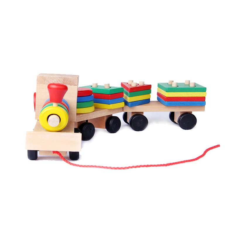 Montessori Toys Educational Wooden Toys for Children Early Learning Geometric Shapes Train Sets Three Tractor Carriage Games