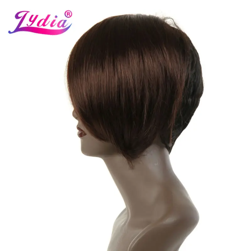 Lydia For Women Synthetic Wigs Short Straight 8 Inch Wig Mixed Color FT1B/33# Right-Side Bang African American Party Wig
