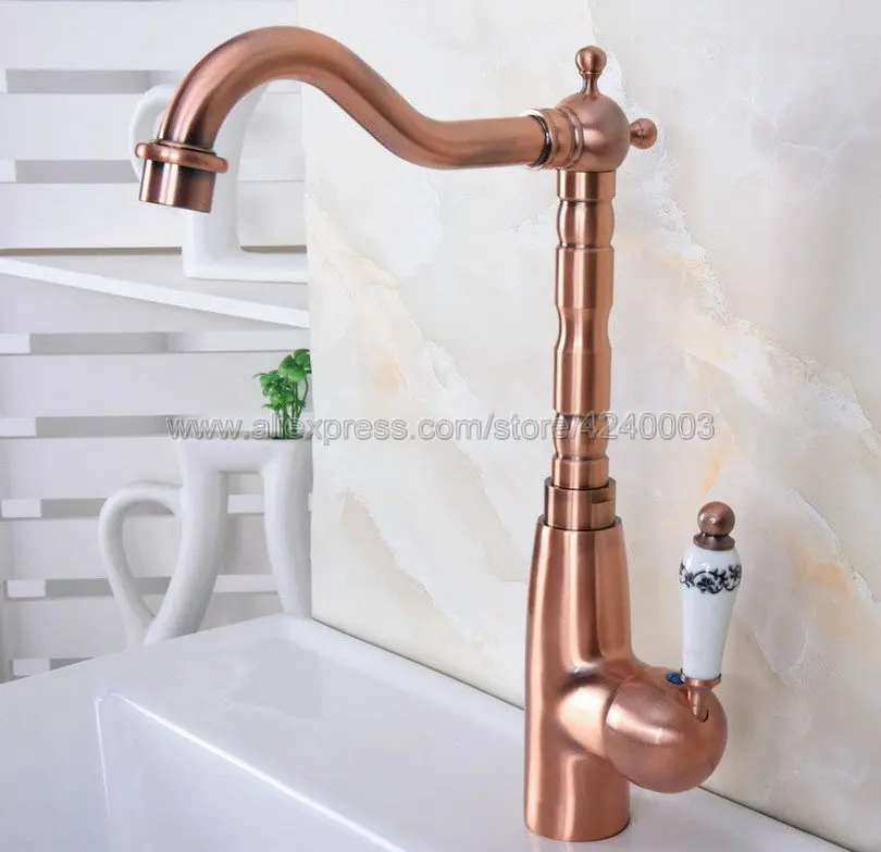 Kitchen Faucets Red Copper Antique Kitchen Faucets Hot and Cold Water Mixer Tap Single Hole Mixer Tap Knf635