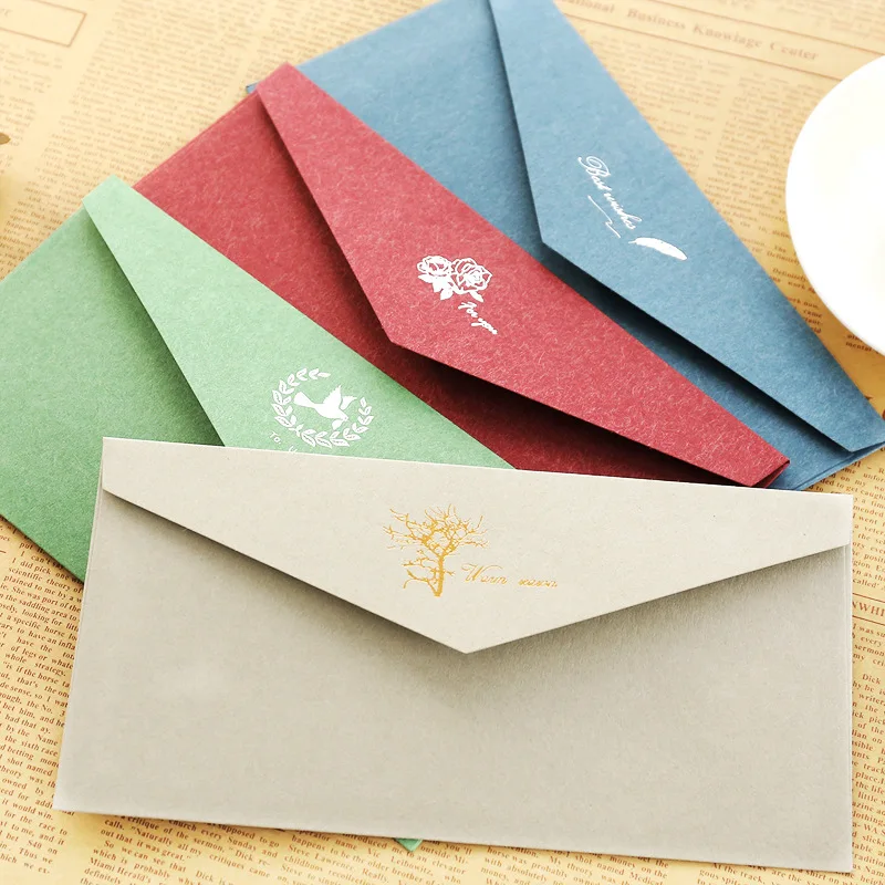 Western Color Paper Envelope Red Rose Business Invitation Letter Cover Vintage Bronzing Envelope For Message Card Greeting Gifts