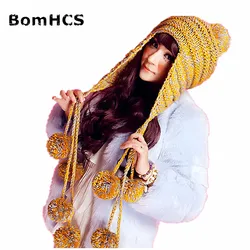 BomHCS New Fashion Designer Beanies Winter Hat with Ears Warm Beanie Girl Hats with 9 Poms