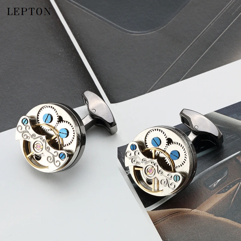 

Lepton Hot Sale Movement Tourbillon Cufflinks For Mens Wedding Groom Mechanical Watch Steampunk Gear Cuff links Relojes Gemelos