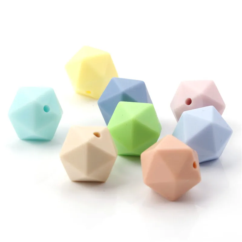 100PCS Icosahedron Food Grade Silicone Teething Beads 14mm For Baby Nursing Teething Necklace Teether Pacifier  Bpa Free