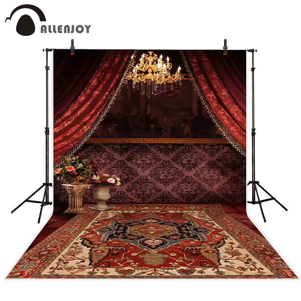 Allenjoy wedding photocall background red chandelier curtain damask carpet backdrops photophone fond studio photo photography