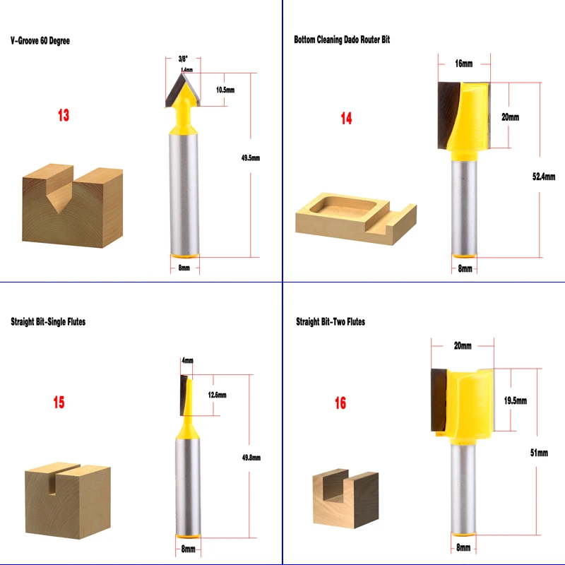 Imagem -05 - Chwjw-madeira Router Bit mm Haste 1pc Recto Moinho Aparador Limpeza Nivelada Guarnição Canto Redondo Enseada Caixa Bits Ferramentas de Fresa