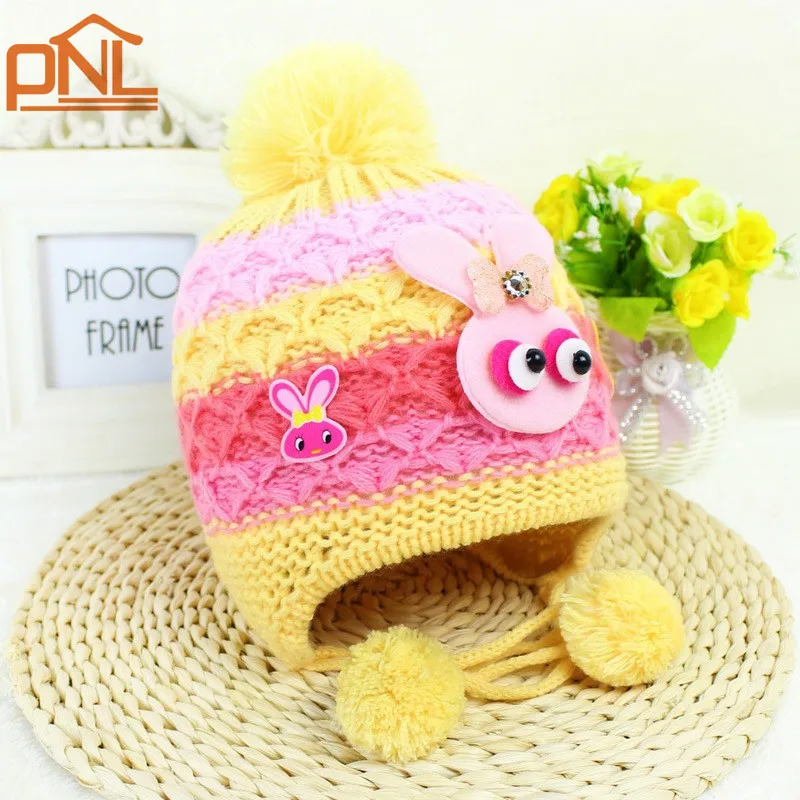 Baby Crown Hat warm ear bomber children ear knitted hat cap boys girls Hanging ball winter hats caps