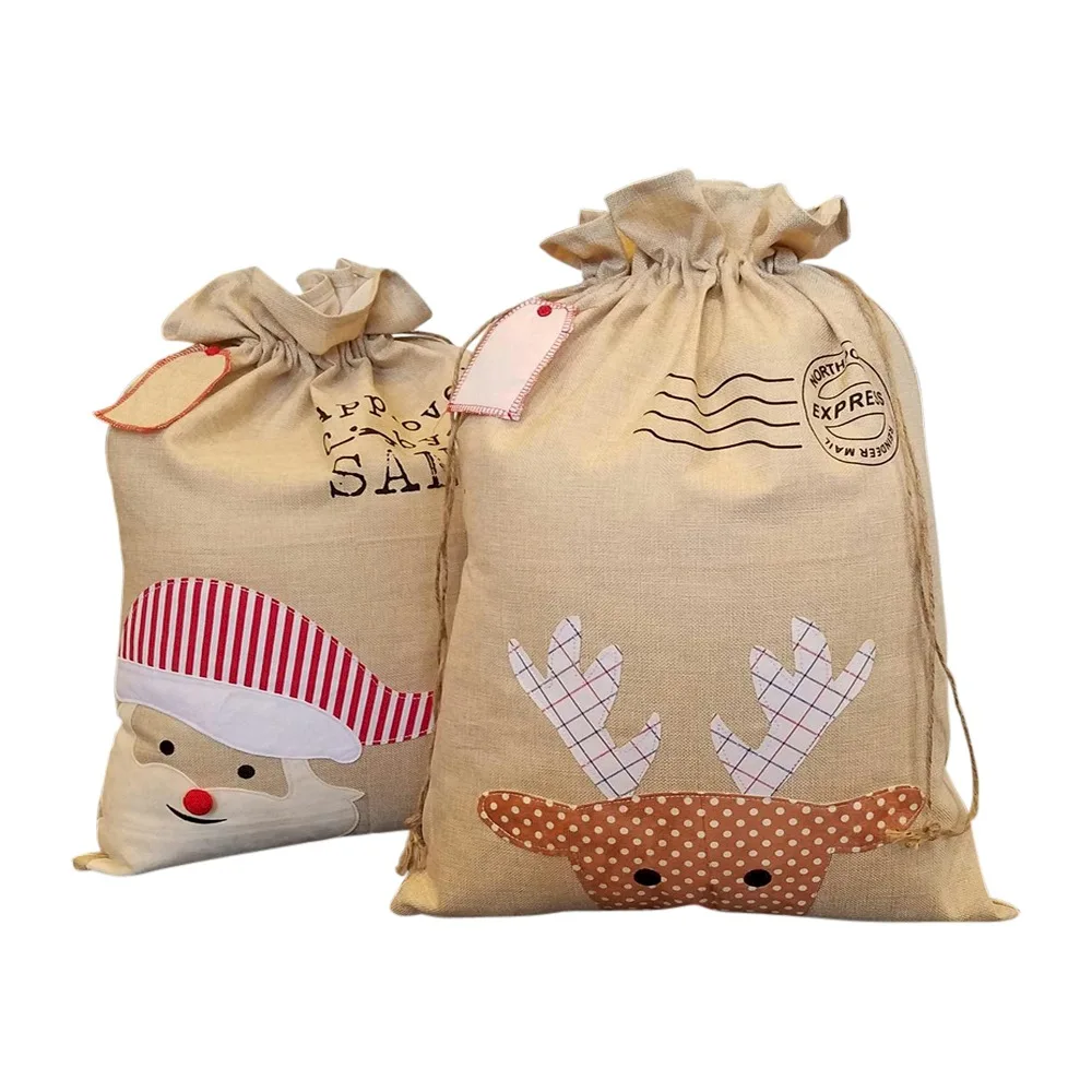 

75pcs/lot burlap santa sack Christmas santa gift bags 2 styles stock good quality Christmas tree decoration santa sack bag lin44