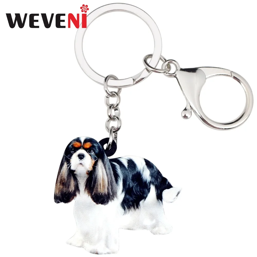 WEVENI Acrylic Cavalier King Charles Spaniel Dog Key Chains Keychains Rings Jewelry For Women Girls Gift Purse Charms Animal Hot