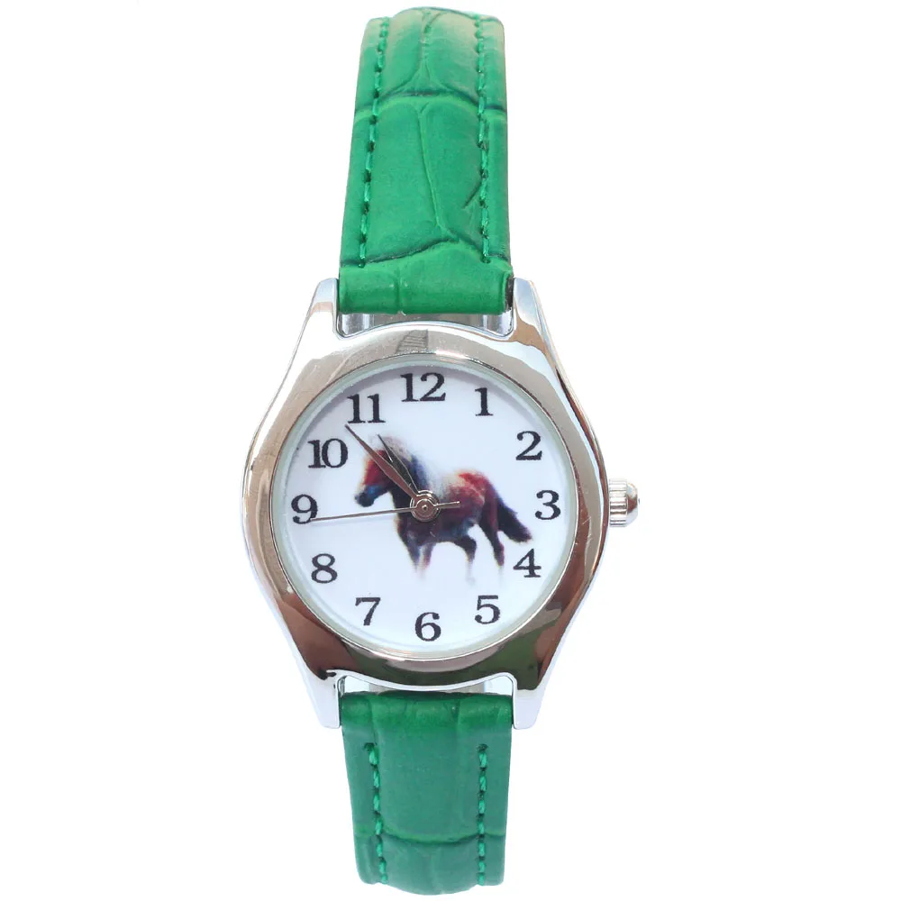 Reloj de pulsera con dibujos de animales para niños, pulsera de cuarzo de cuero rosa, caballo, 10 unidades por lote