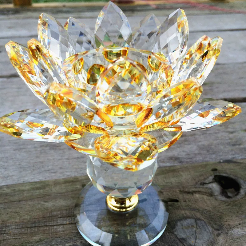 110*130mm Sparkle Golden Crystal Lotus Candlestick Glass Candle Holder Home Decoration Christmas Wedding Pary Decoration