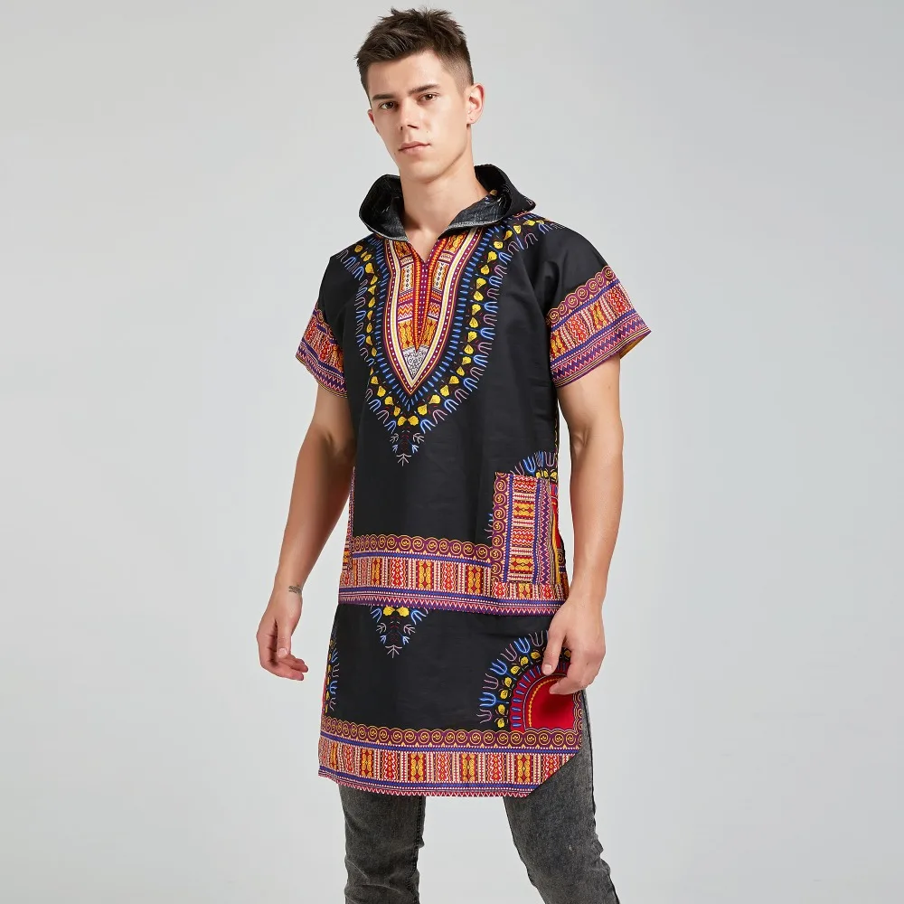 Unisex 100% Cotton Long Dashiki African Ankara Ethnic Kitenge Tribal Black Shirt 2019