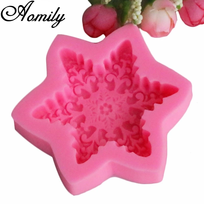 Aomily 3D Snowflake Star Silicone Chocolate Mould Heart Love Soap Mold Candle Polymer Clay Molds Crafts DIY Forms Soap Base Tool