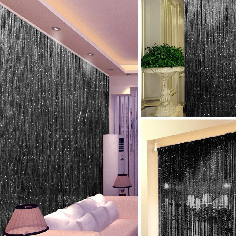 Shiny Tassel Silver Line String Curtain 300*290cm&100x200cm Fashion Valance Living Room Divider Wedding DIY Home Decoration