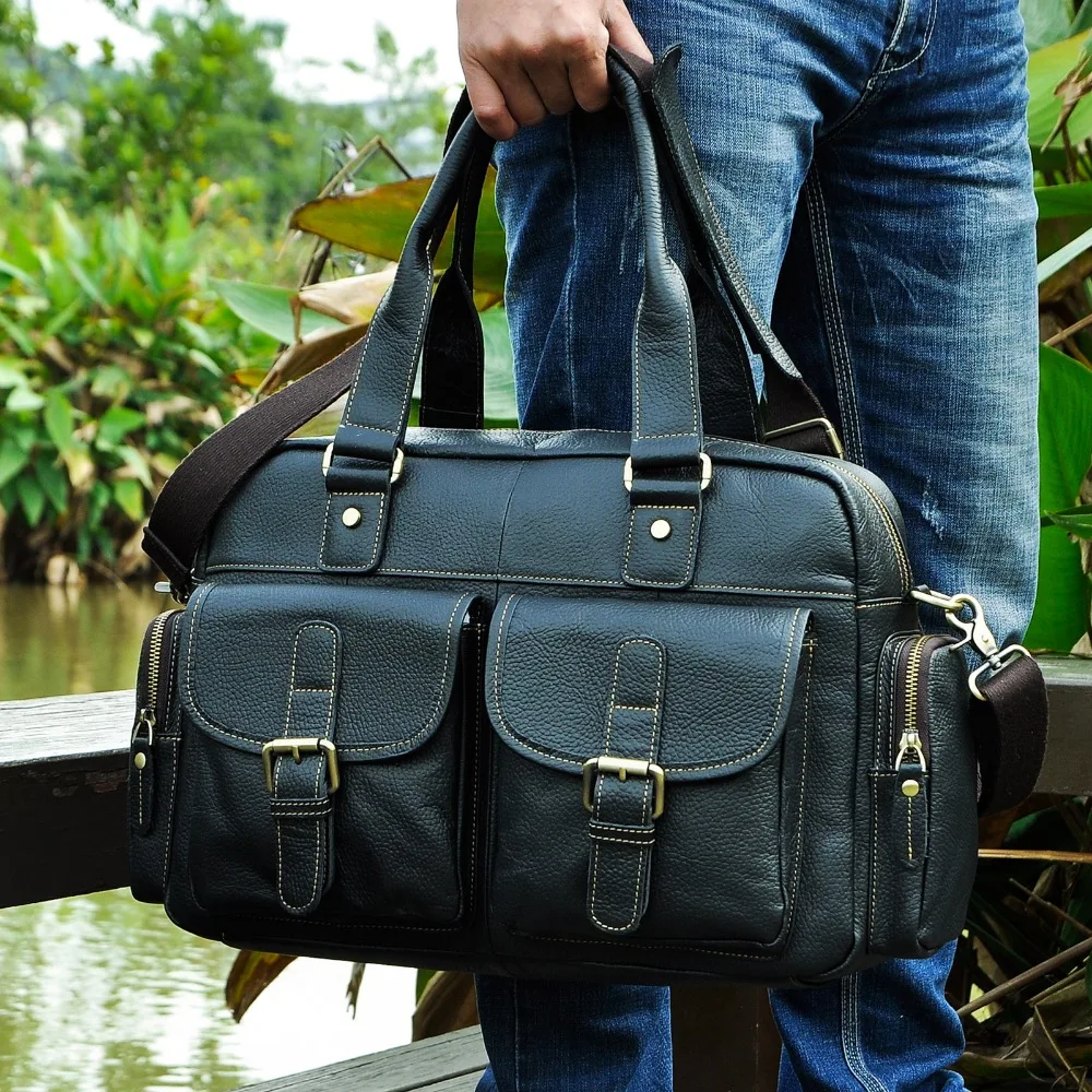 Hot Sale Design Real Leather Casual Fashion Men Briefcase Business Laptop Case Attache Messenger Bag For Men 061-b