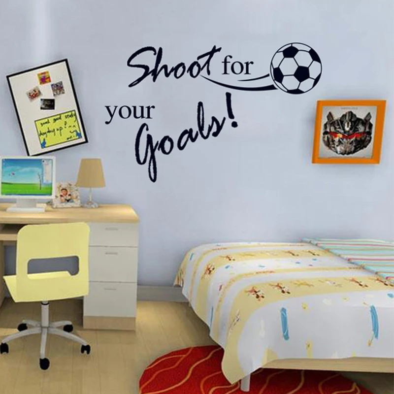Flying Football Shoot For Your Goal Wall Sticker English Letters Home Decals Stickers For Kids Room Living Room Decor Mural