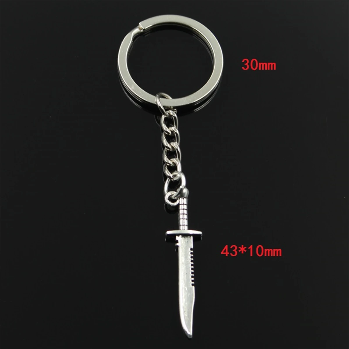 New Fashion Men 30mm Keychain DIY Metal Holder Chain Vintage Sword Dagger 43x10mm Silver Color Pendant Gift