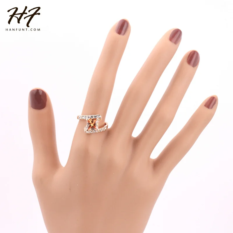 Top Quality Square Rose Gold Color Fashion Ring Austrian Crystals Full Sizes HotSale R353 R354