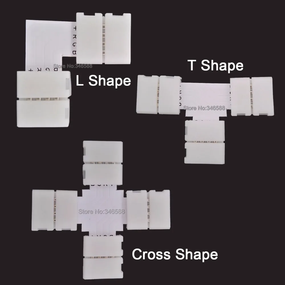 5pcs/lot RGB Connector 4pin 10mm L Shape / T Shape / X Cross Shape Free Welding Connector for 5050 RGB Non-waterproof LED Strip