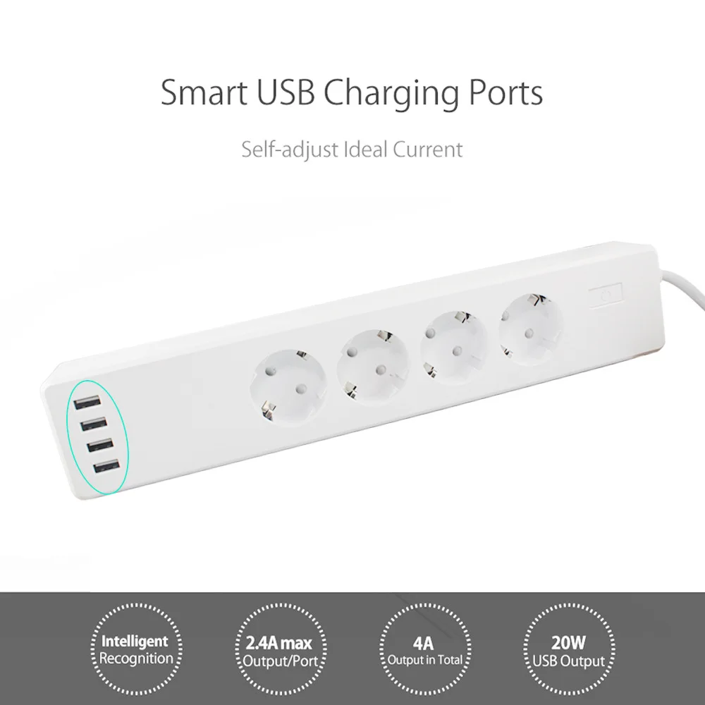 With USB four-hole EU intelligent voice control socket wifi  control timer switch Smart home wireless socket