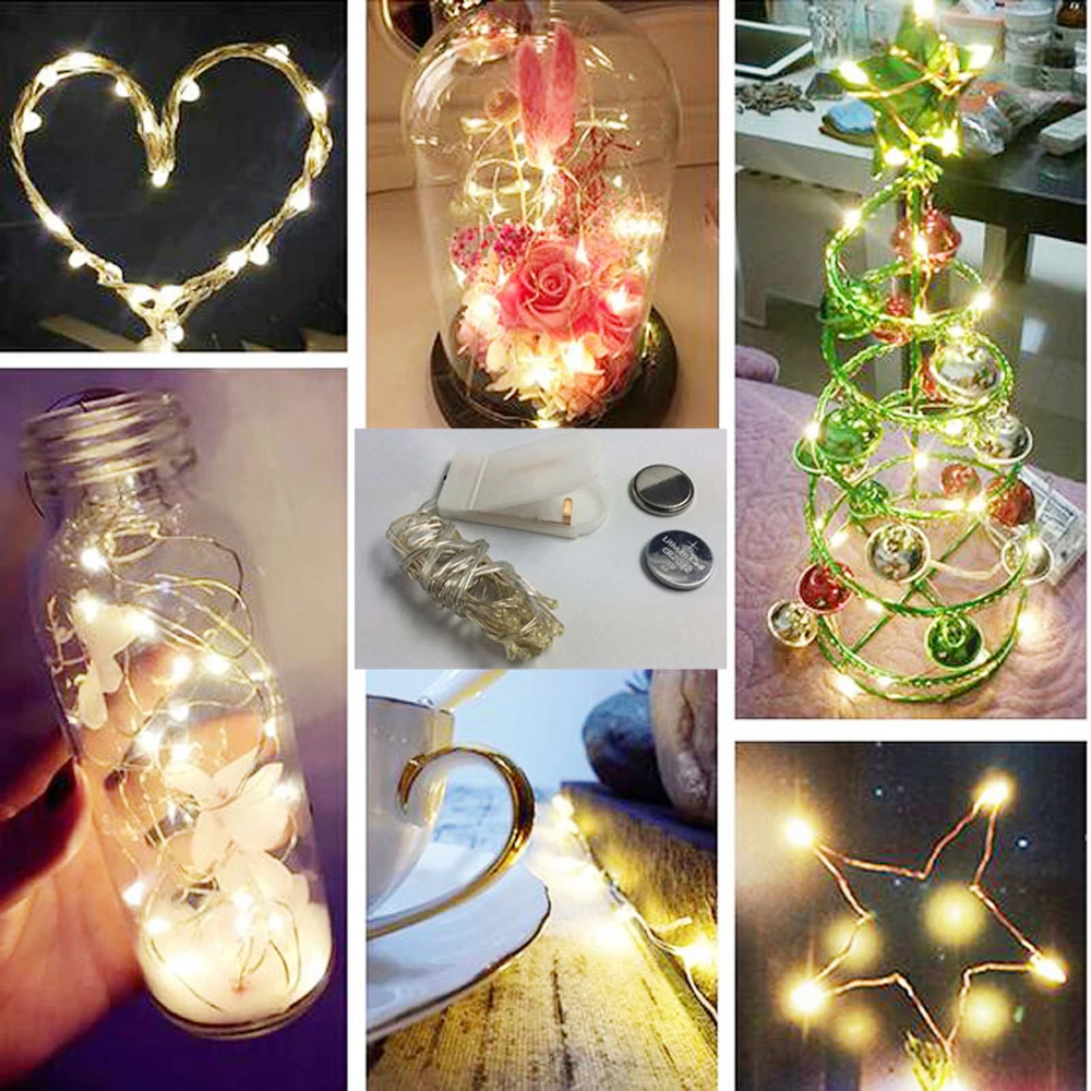 Guirnalda de alambre de cobre para Navidad, luces de hadas para Año Nuevo, decoración de fiesta de boda, interior y exterior, 20 LED, 2M